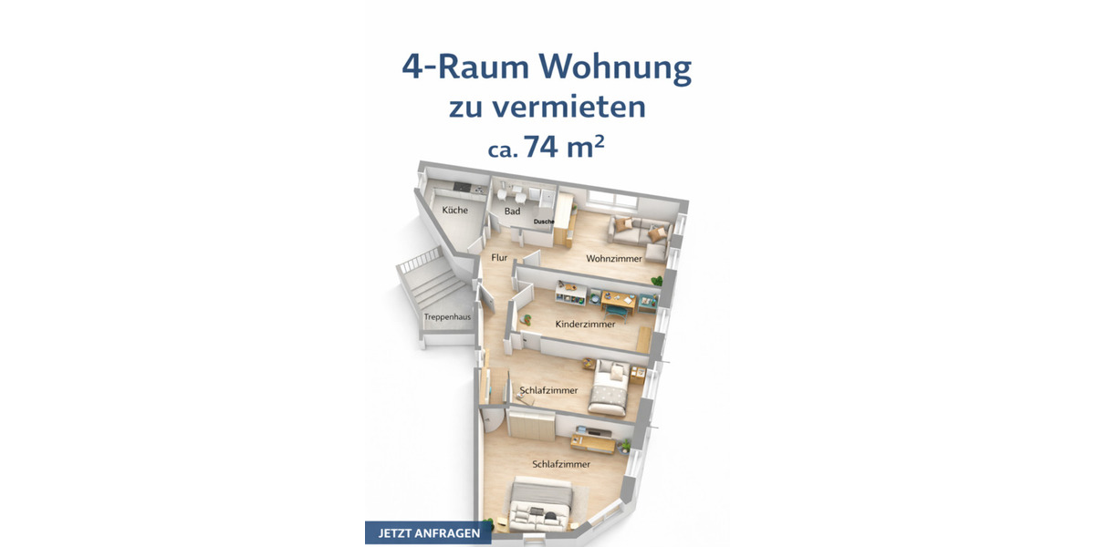 Etagenwohnung Halle (Saale) Damaschkestraße - 4 Zimmer, 75 m&sup2;, 880&euro; | Angebot:25052327