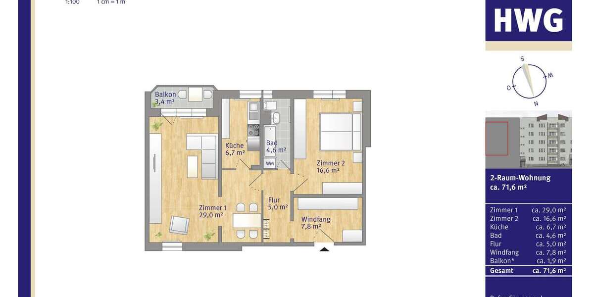 Etagenwohnung Halle Südliche Innenstadt - 2 Zimmer, 72 m&sup2;, 572&euro; | Angebot:25454558