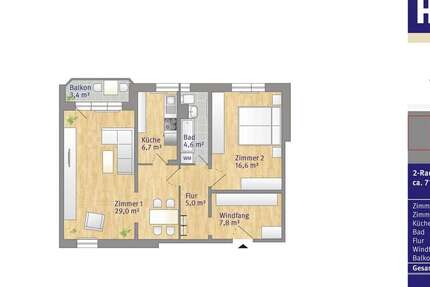 Wohnung Halle Südliche Innenstadt - 2 Zimmer, 72 m&sup2;, 572&euro; | Angebot:25454558