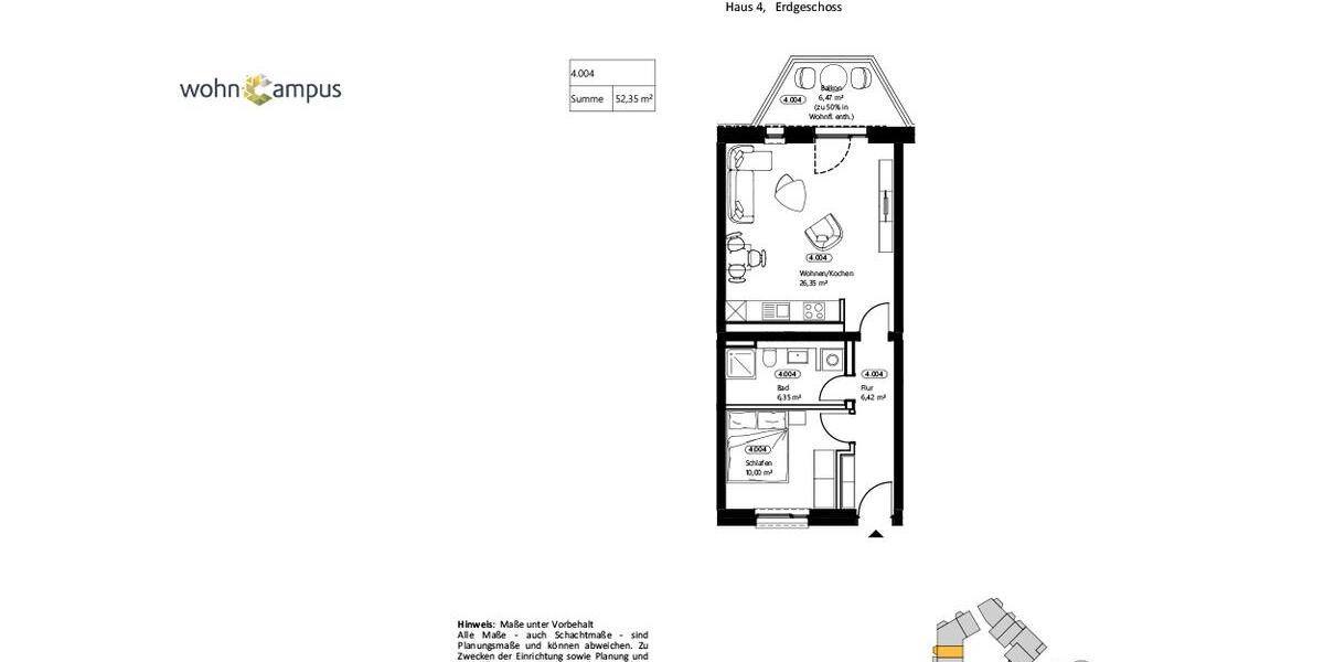 Erdgeschoßwohnung Halle (Saale) Halle-Neustadt - 2 Zimmer, 52 m&sup2;, 664&euro; | Angebot:25650002