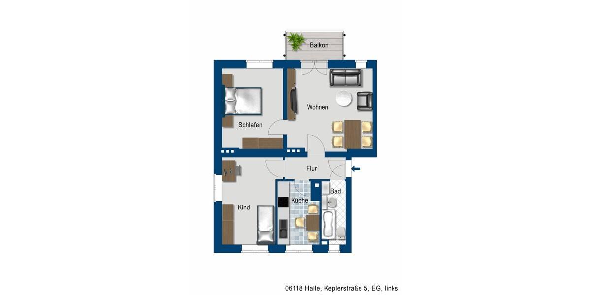 Erdgeschoßwohnung Halle (Saale) Frohe Zukunft - 3 Zimmer, 61 m&sup2;, 545&euro; | Angebot:25108193
