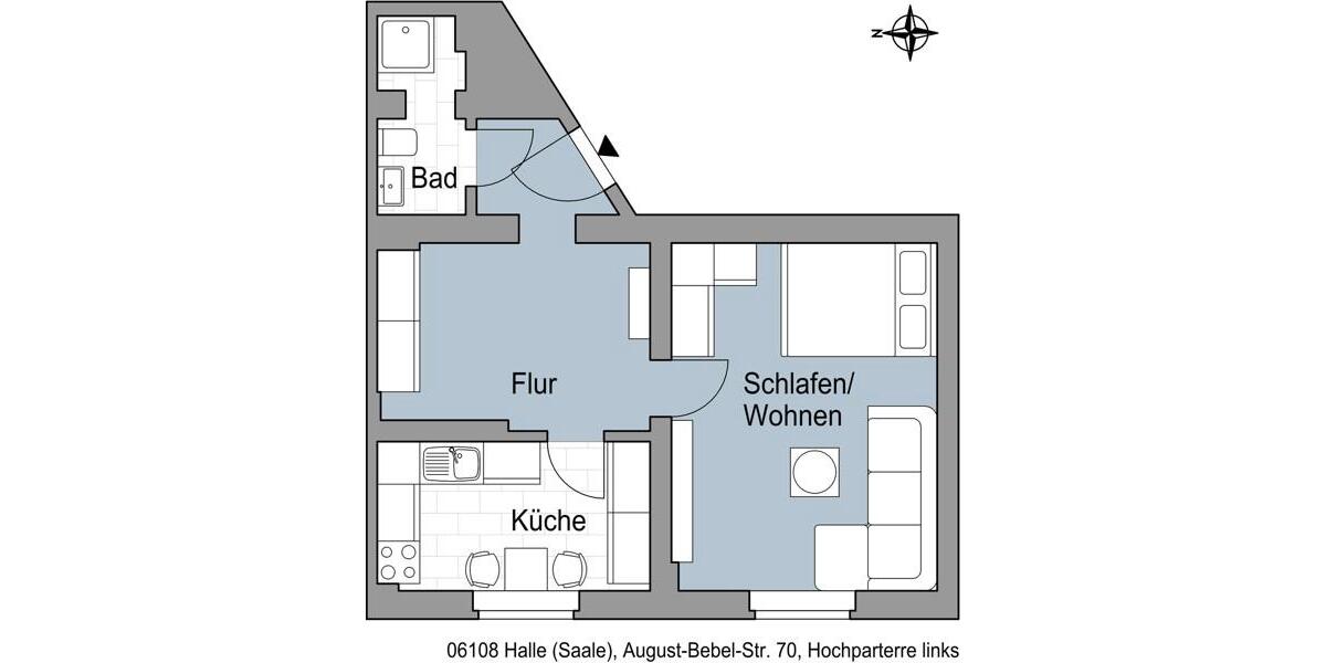 Erdgeschoßwohnung Halle (Saale) - 1.5 Zimmer, 42 m&sup2;, 370&euro; | Angebot:26541156