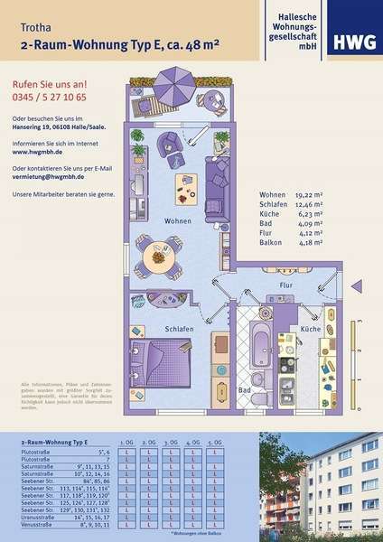 Wohnung zum Mieten in Halle 341 € 48.7 m²