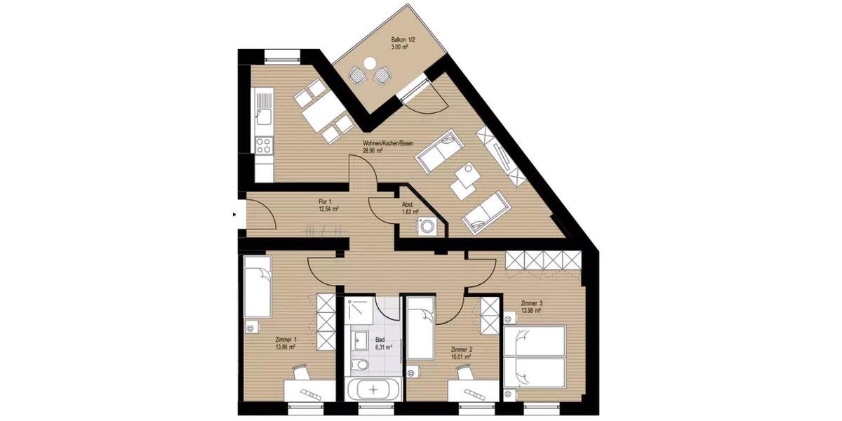 Etagenwohnung Halle (Saale) Büschdorf - 4 Zimmer, 91 m&sup2;, 1.038&euro; | Angebot:26606743