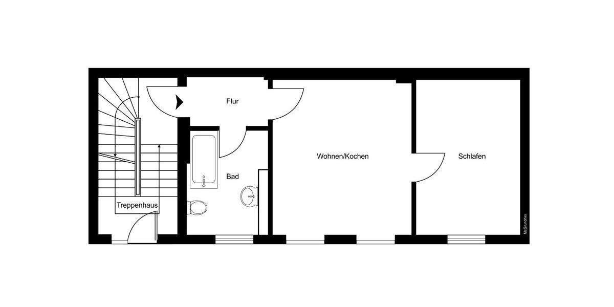 Erdgeschoßwohnung Halle (Saale) Am Wasserturm/Thaerviertel - 2 Zimmer, 38 m&sup2;, 370&euro; | Angebot:25378237