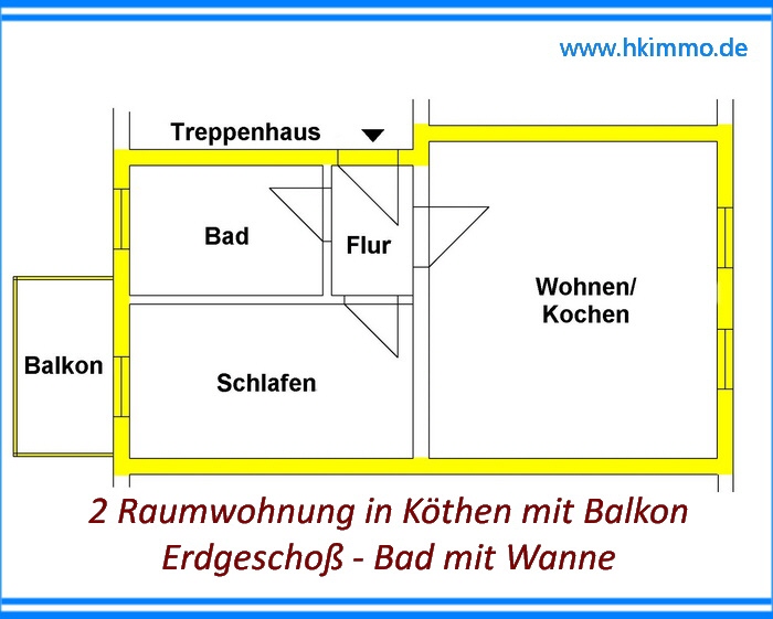 2-Raumwohnung im Erdgeschoss mit Balkon in Köthen ! - Etagenwohnung Köthen | Angebot:27500217