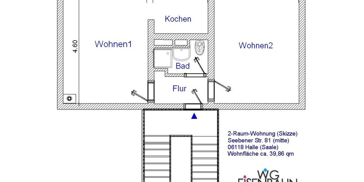 Etagenwohnung Halle (Saale) Frohe Zukunft - 2 Zimmer, 40 m&sup2;, 290&euro; | Angebot:25057068