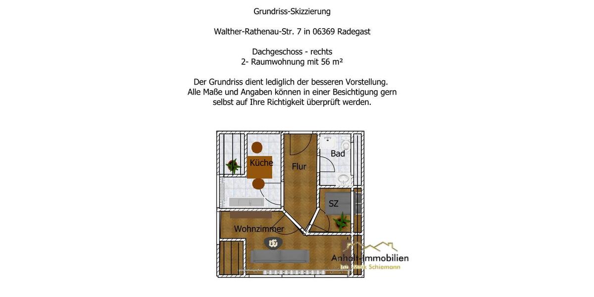 Dachgeschoßwohnung Südliches Anhalt - 3 Zimmer, 56 m&sup2;, 315&euro; | Angebot:24690924