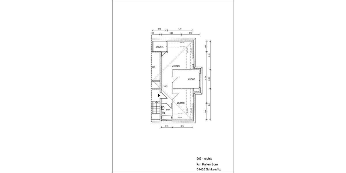 Dachgeschoßwohnung Schkeuditz - 2 Zimmer, 60 m&sup2;, 595&euro; | Angebot:25343198