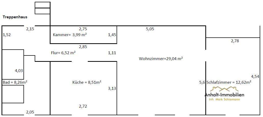 Etagenwohnung Bitterfeld Bitterfeld - 2 Zimmer, 69 m&sup2;, 520&euro; | Angebot:26799303