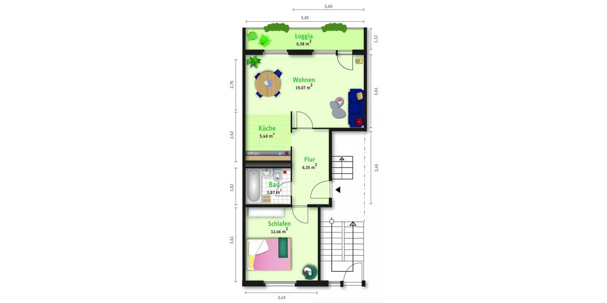 Erdgeschoßwohnung Halle (Saale) Halle-Neustadt - 2 Zimmer, 50 m&sup2;, 403&euro; | Angebot:26019092