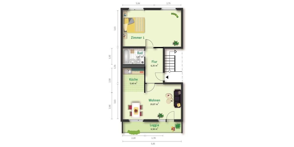 Etagenwohnung Halle (Saale) Halle-Neustadt - 2 Zimmer, 59 m&sup2;, 405&euro; | Angebot:25606512