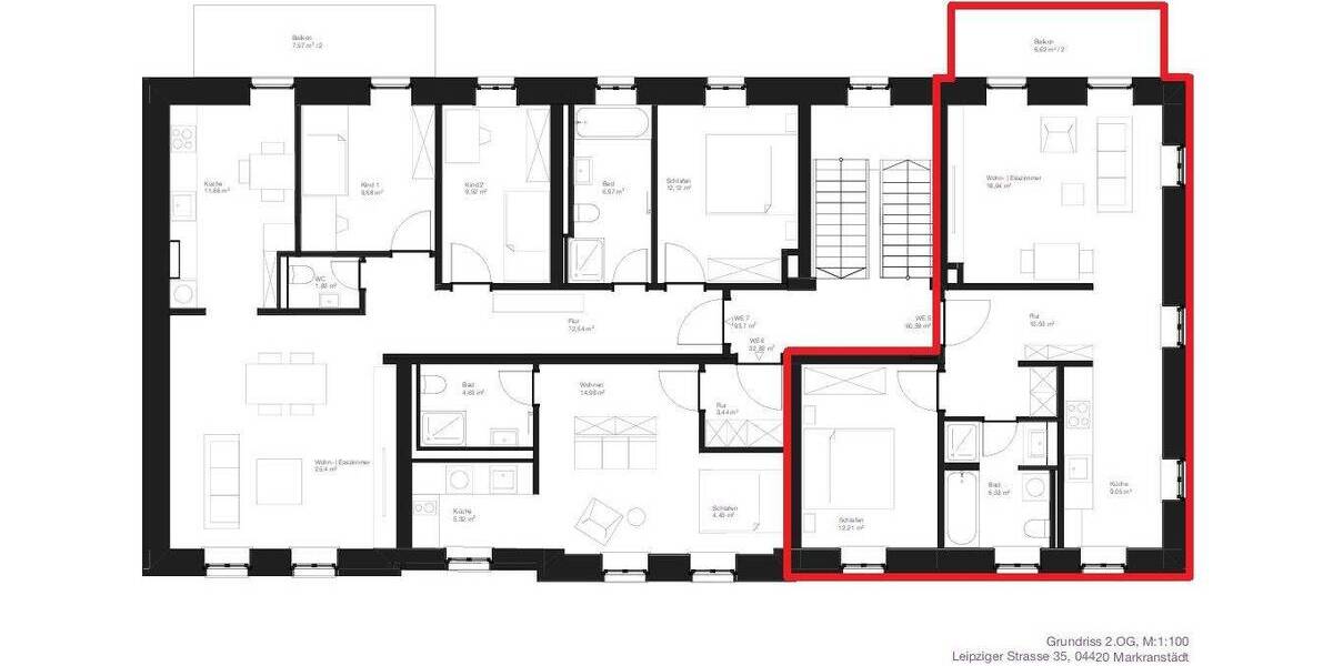 Etagenwohnung Markranstädt - 2 Zimmer, 60 m&sup2;, 725&euro; | Angebot:26766861