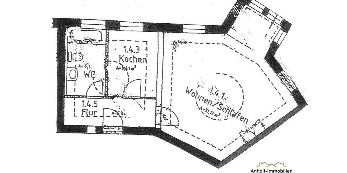 Etagenwohnung Bitterfeld-Wolfen Bitterfeld - 1 Zimmer, 52 m&sup2;, 365&euro; | Angebot:23847464