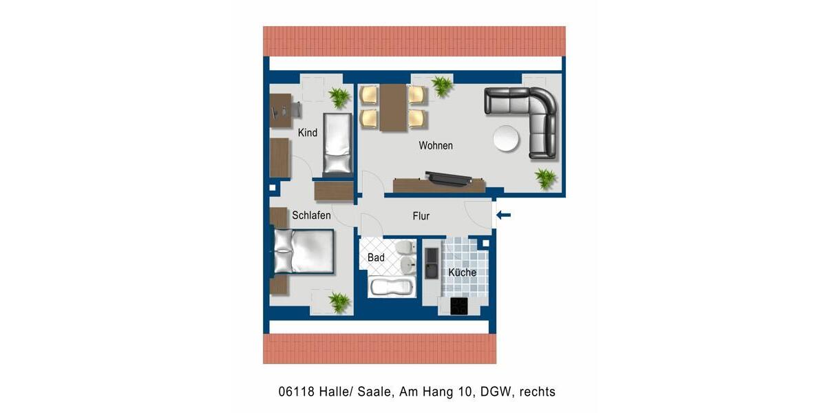 Etagenwohnung Halle (Saale) Frohe Zukunft - 2.5 Zimmer, 46 m&sup2;, 415&euro; | Angebot:25337622