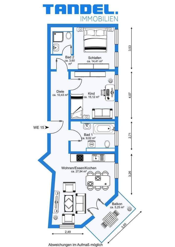 Luxuriöse 3-Zimmer-Wohnung mit Aufzug, Fußbodenheizung, Einbauküche, 2 Bädern & Wohnküche mit Balkon!