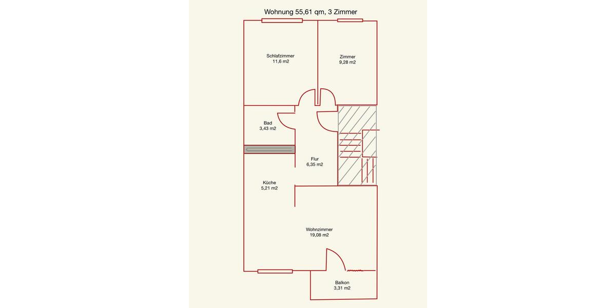 Etagenwohnung Halle (Saale) Nietleben - 3 Zimmer, 56 m&sup2;, 494&euro; | Angebot:26035854