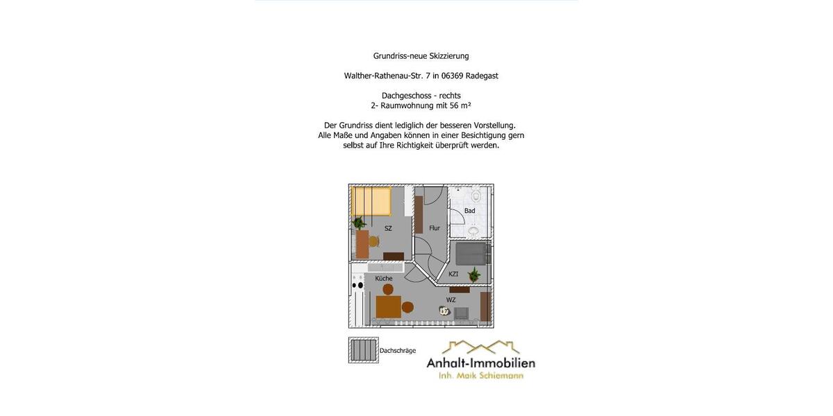 Dachgeschoßwohnung Südliches Anhalt - 3 Zimmer, 56 m&sup2;, 315&euro; | Angebot:24690924