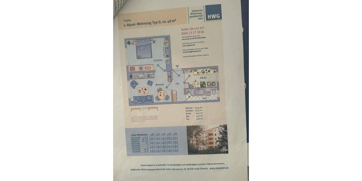 Etagenwohnung Halle (Saale) Frohe Zukunft - 2 Zimmer, 46 m&sup2;, 420&euro; | Angebot:26143653
