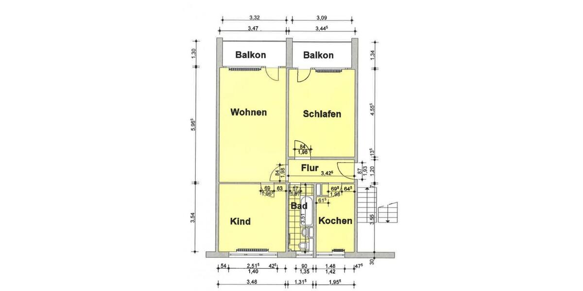 Etagenwohnung Köthen (Anhalt) - 3 Zimmer, 68 m&sup2;, 363&euro; | Angebot:26270598