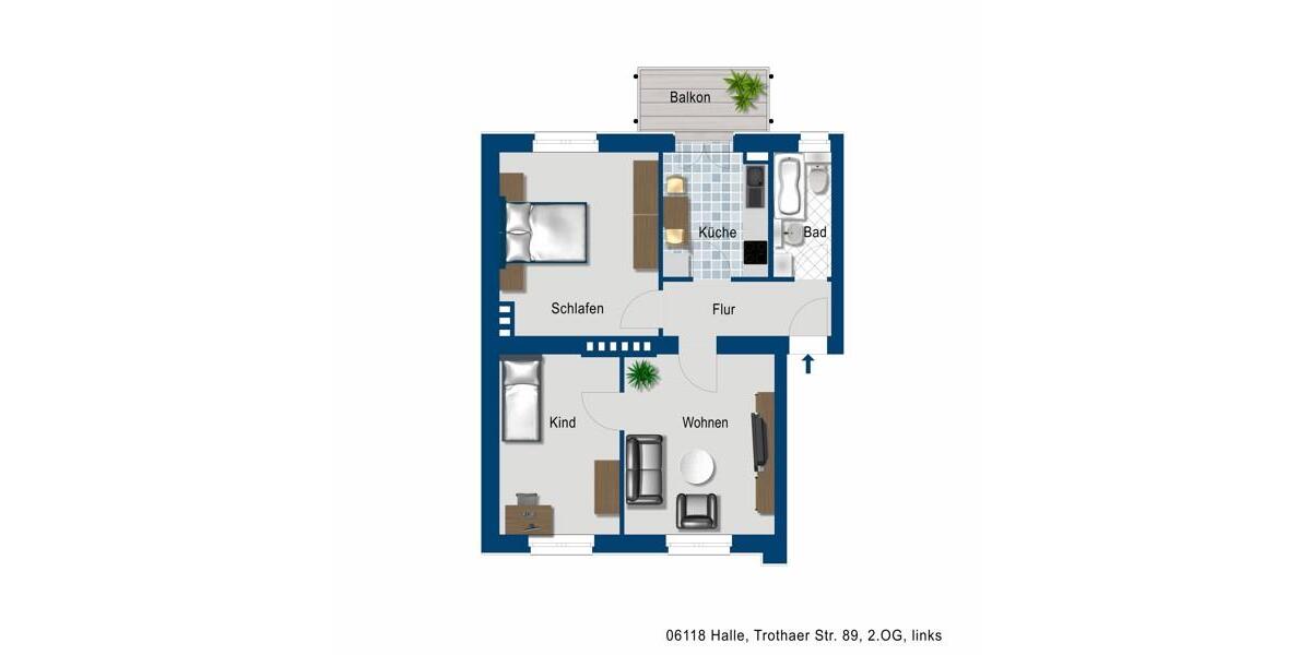 Etagenwohnung Halle (Saale) Frohe Zukunft - 3 Zimmer, 62 m&sup2;, 500&euro; | Angebot:26657563