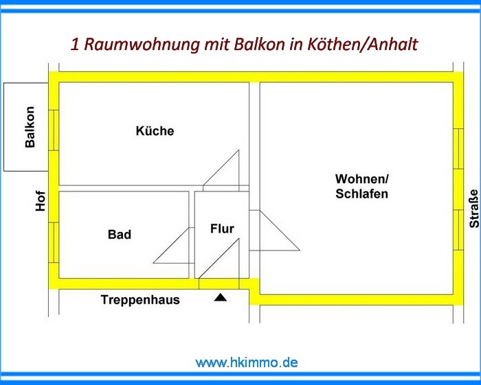 1-Raumwohnung mit Balkon und extra Küche in Köthen ! 1 zimmer