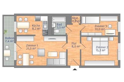 Wohnung Halle (Saale) Dölau - 3 Zimmer, 70 m&sup2;, 606&euro; | Angebot:26381335