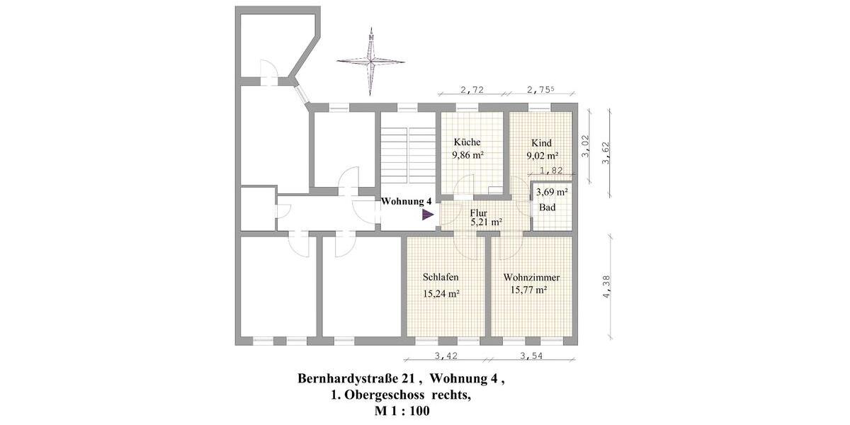 Etagenwohnung Halle (Saale) Damaschkestraße - 3 Zimmer, 59 m&sup2;, 500&euro; | Angebot:26573002