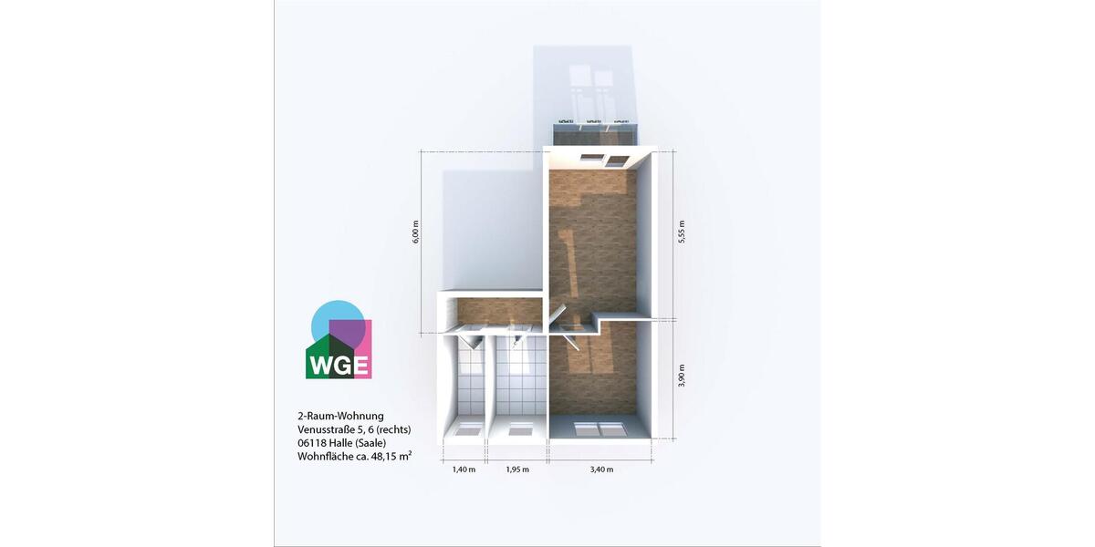 Etagenwohnung Halle (Saale) Frohe Zukunft - 2 Zimmer, 48 m&sup2;, 360&euro; | Angebot:25367628