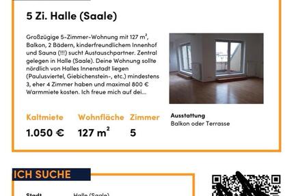 Wohnung Halle (Saale) Am Wasserturm/Thaerviertel - 5 Zimmer, 127 m&sup2;, 1.050&euro; | Angebot:27628287