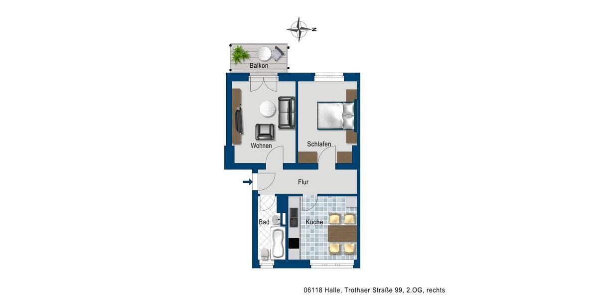 Etagenwohnung Halle (Saale) Frohe Zukunft - 2 Zimmer, 46 m&sup2;, 400&euro; | Angebot:26541154