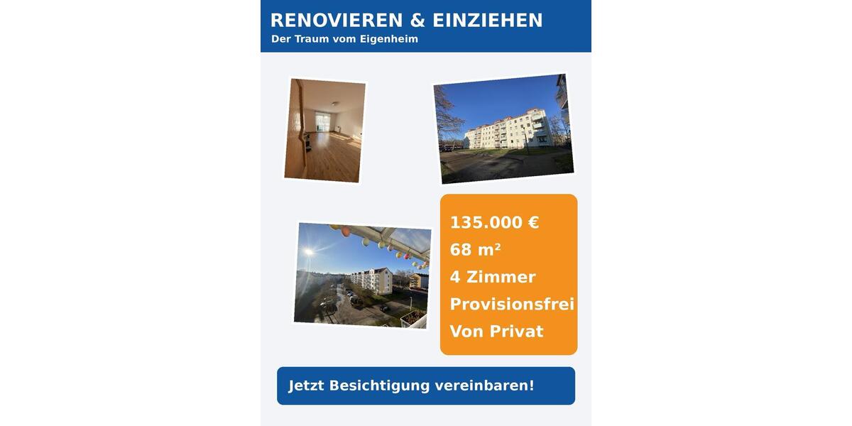 Etagenwohnung Halle (Saale) Frohe Zukunft - 4 Zimmer, 68 m&sup2;, 135.000&euro; | Angebot:27662257