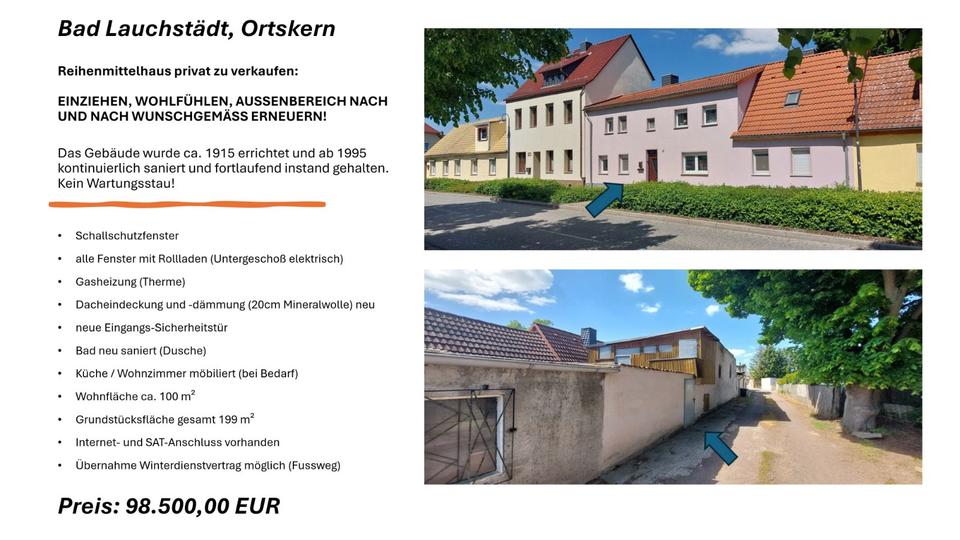 Reihenhaus Bad Lauchstädt - 5 Zimmer, 100 m&sup2;, 98.500&euro; | Angebot:25545796