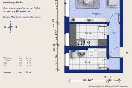 Wohnung Halle Büschdorf - 1 Zimmer, 31 m&sup2;, 255&euro; | Angebot:27687613