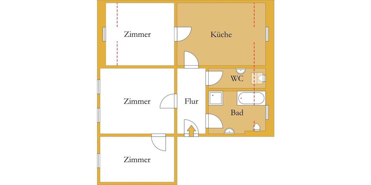 Etagenwohnung Köthen (Anhalt) Köthen - 3 Zimmer, 78 m&sup2;, 435&euro; | Angebot:26858804