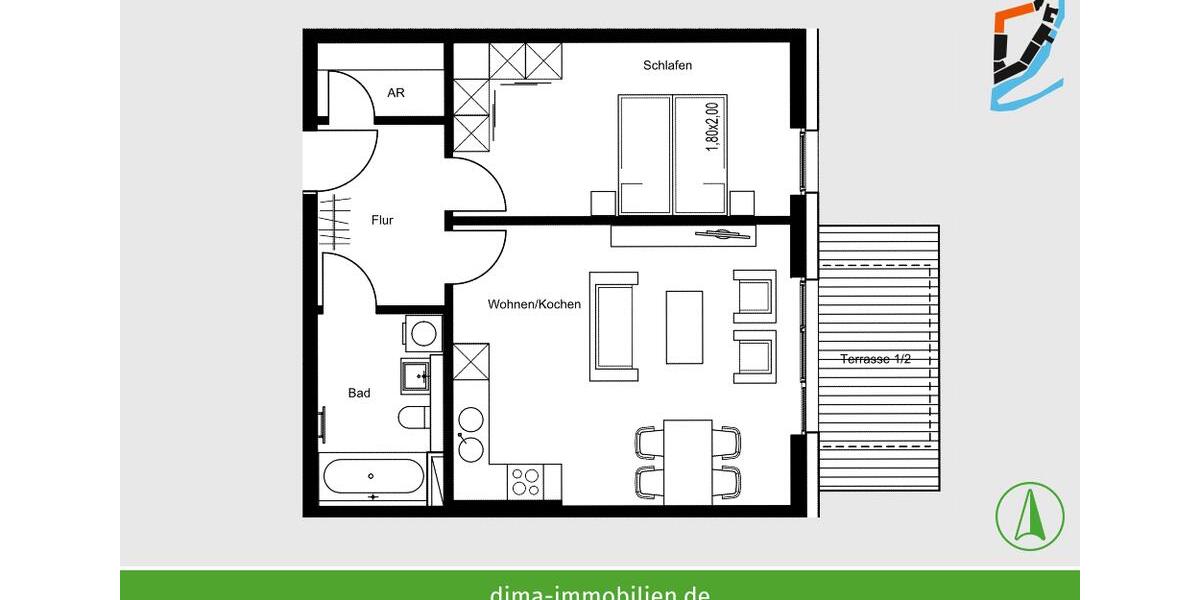 Erdgeschoßwohnung Schkeuditz - 2 Zimmer, 62 m&sup2;, 778&euro; | Angebot:23817195
