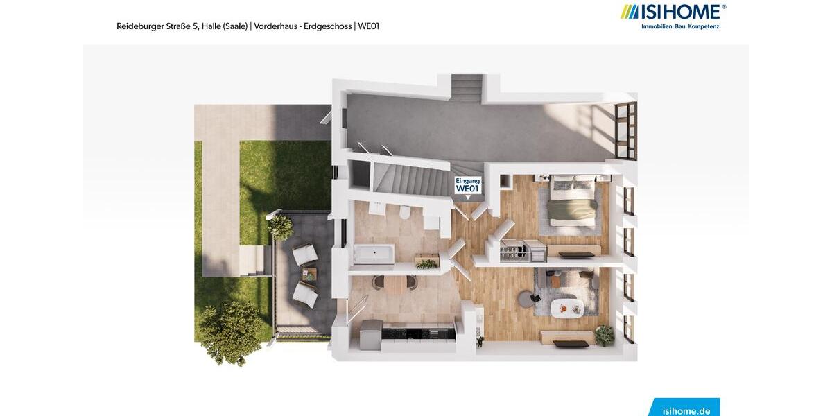 Erdgeschoßwohnung Halle (Saale) Büschdorf - 2 Zimmer, 61 m&sup2;, 615&euro; | Angebot:26057226