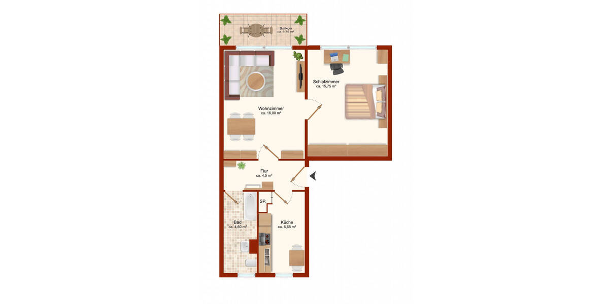Etagenwohnung Bad Dürrenberg Lennewitz - 2 Zimmer, 48 m&sup2;, 308&euro; | Angebot:26933661