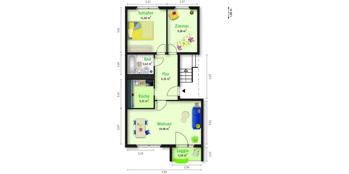 Etagenwohnung Halle (Saale) Halle-Neustadt - 3 Zimmer, 57 m&sup2;, 400&euro; | Angebot:26235236