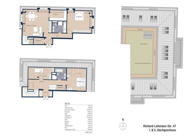129 m² große DG-MaisonetteWohnung mit einmaligem Dachgarten in der Südvorstadt. Neubau KfW 40