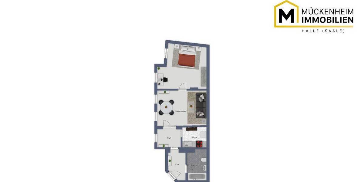 Etagenwohnung Halle (Saale) Innenstadt - 2 Zimmer, 59 m&sup2;, 115.000&euro; | Angebot:26500425