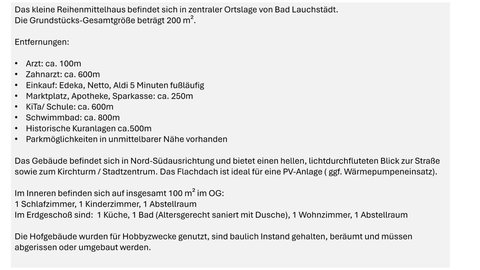 Reihenhaus Bad Lauchstädt - 5 Zimmer, 100 m&sup2;, 98.500&euro; | Angebot:25545796