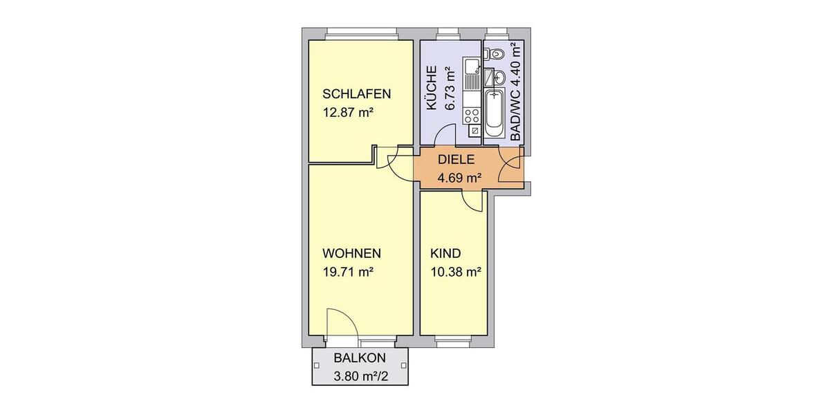 Etagenwohnung Sandersdorf-Brehna Brehna - 3 Zimmer, 61 m&sup2;, 395&euro; | Angebot:24571526